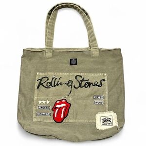 Cotton On Rolling Stones Olive Green Canvas Tote Bag – 19” x 18”